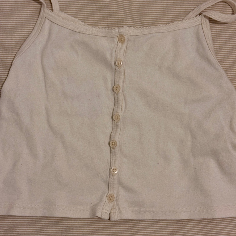 Brandy Melville Cream Button-Up Crop Top